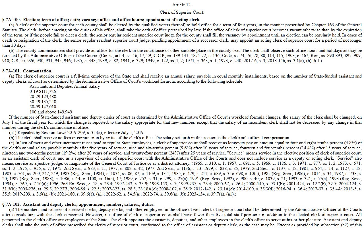 McDowell County Clerk of Superior Court recordkeeping statute