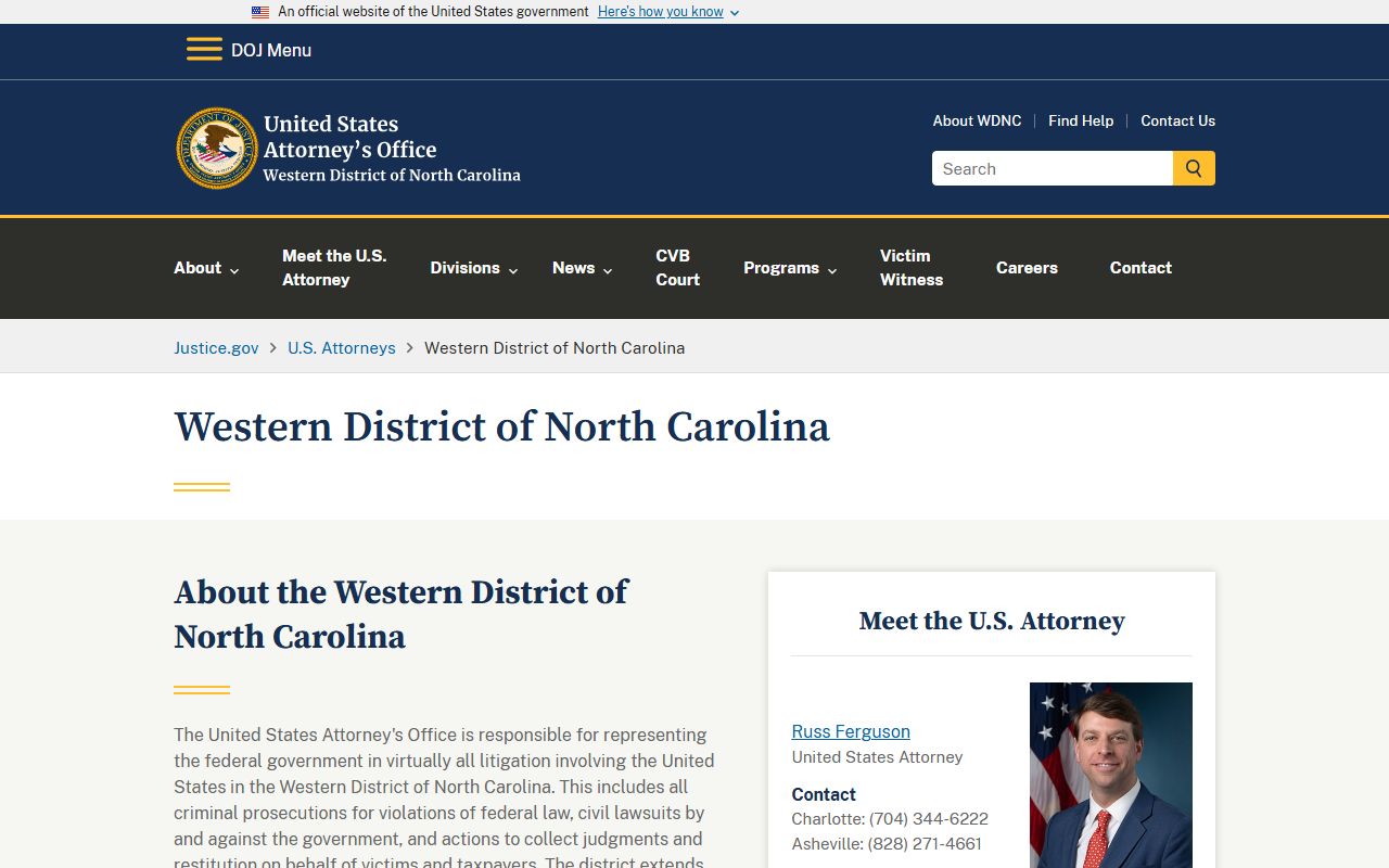 McDowell County arrest records U.S. Attorney Western District of North Carolina