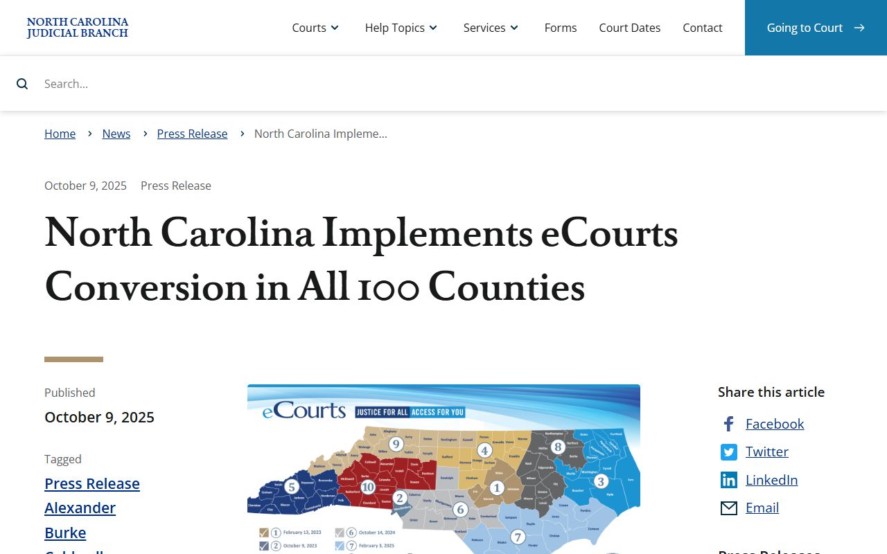 McDowell County court dockets all county eCourts conversion announcement