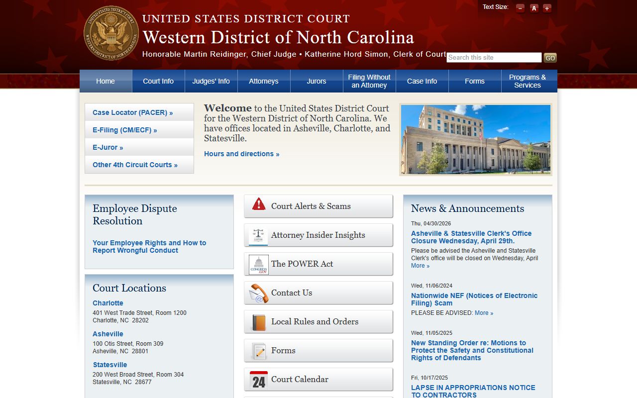 McDowell County trial court records Western District federal court