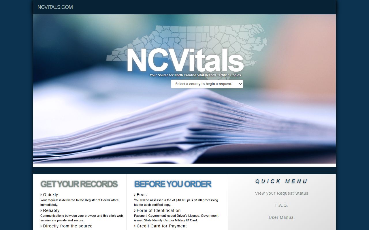 McDowell County marriage records NCVitals certified copy request