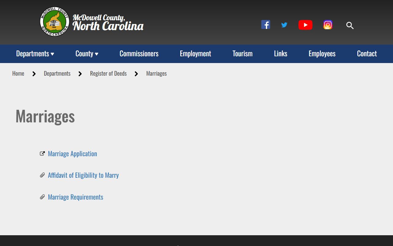 McDowell County marriage records Register of Deeds marriage page