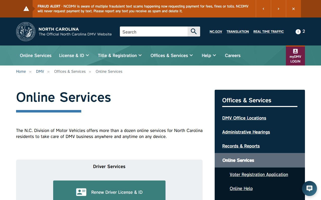 McDowell County traffic records NCDMV online services