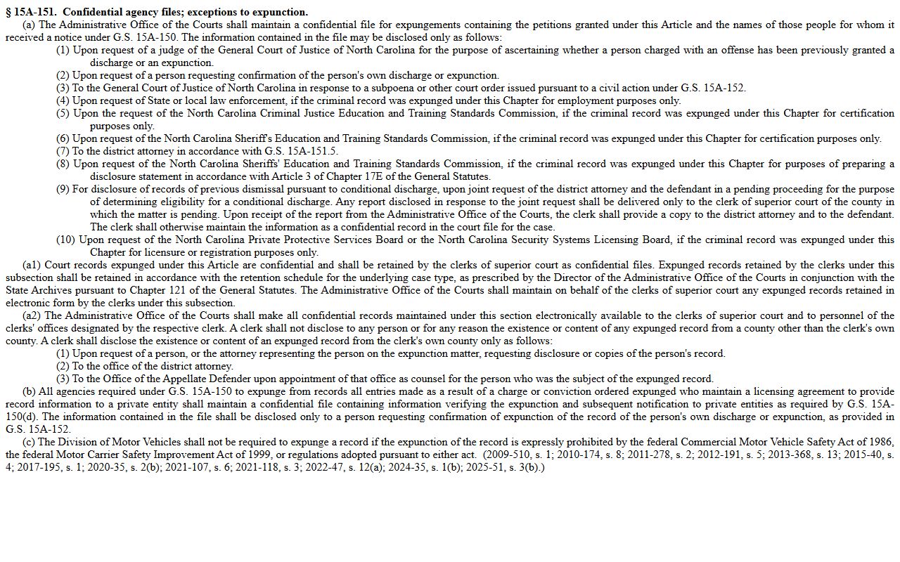 McDowell County warrant search expunction confidentiality statute