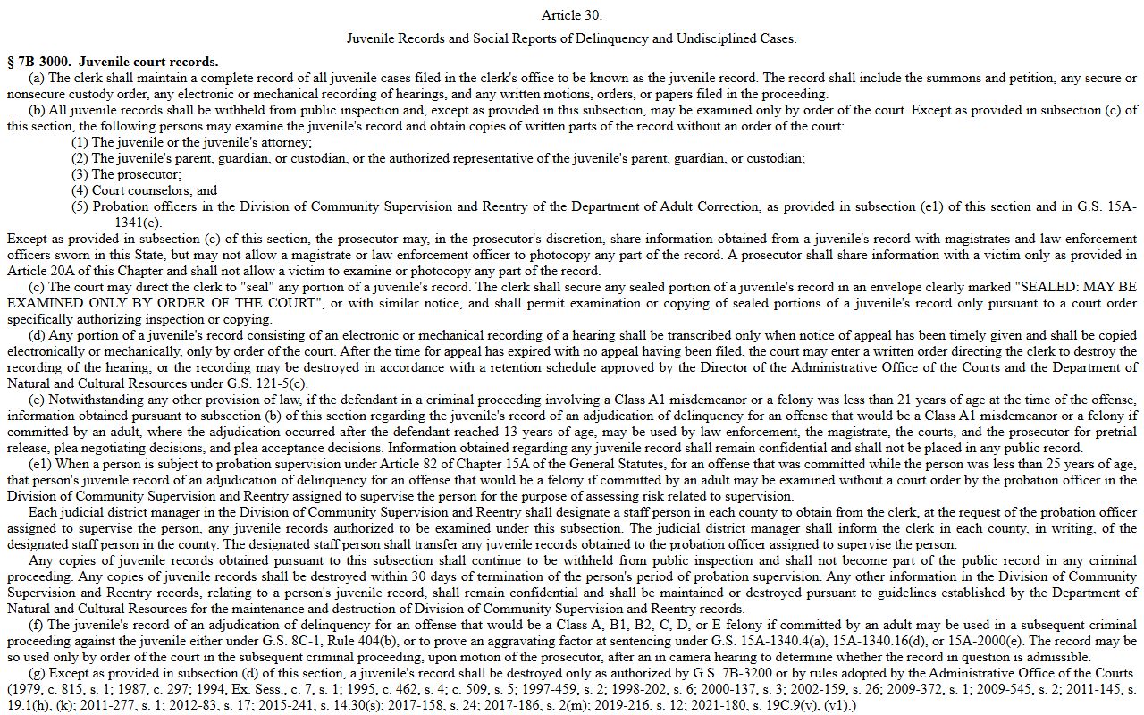 McDowell County warrant record restrictions for juvenile court records