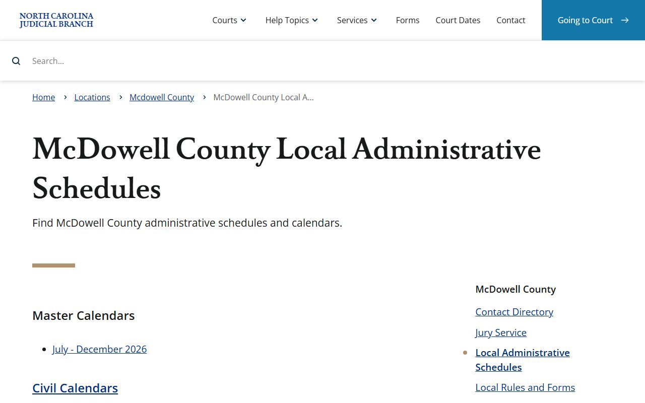 McDowell County court docket records local administrative schedules